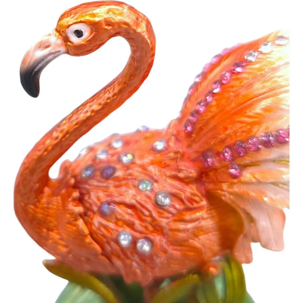Pink Flamingo Jewelry Trinket Box Hinged Magnetic Clasp Enamel Crystal Jewels 4